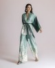 Moutaki Satin Green Print Kimono & Παντελόνα