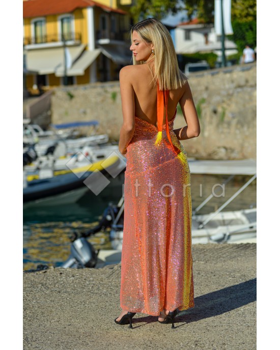 Nazezhda Limited Edition Gown Maxi Φόρεμα In Iridium Orange 