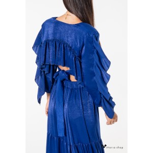 Nazezhda Σετ Μπλούζα Με Βάτες & Μακρυά Φούστα Μπλε