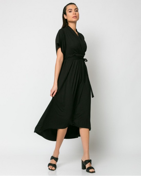 Noobass Midi Φόρεμα Κρουαζέ Με Σούρα Στο Στήθος Μαύρο