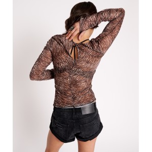 Oneteaspoon Night Fever Mesh Longsleeve Animal Print Τοπ