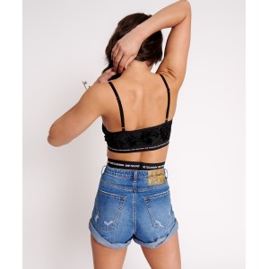 Oneteaspoon Shadow Flower Mesh Bandeau Bralette Black Τοπ