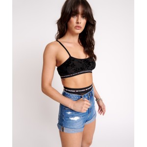 Oneteaspoon Shadow Flower Mesh Bandeau Bralette Black Τοπ