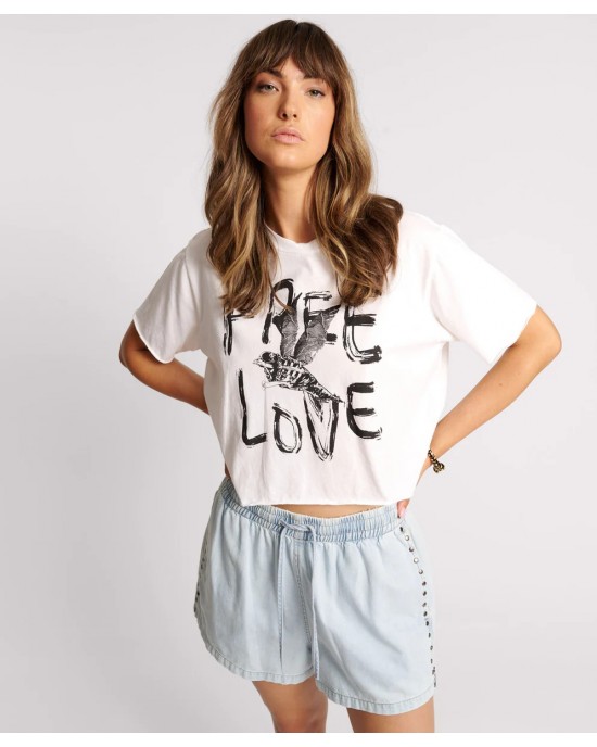 Oneteaspoon Free Love Cropped Μπλούζα White