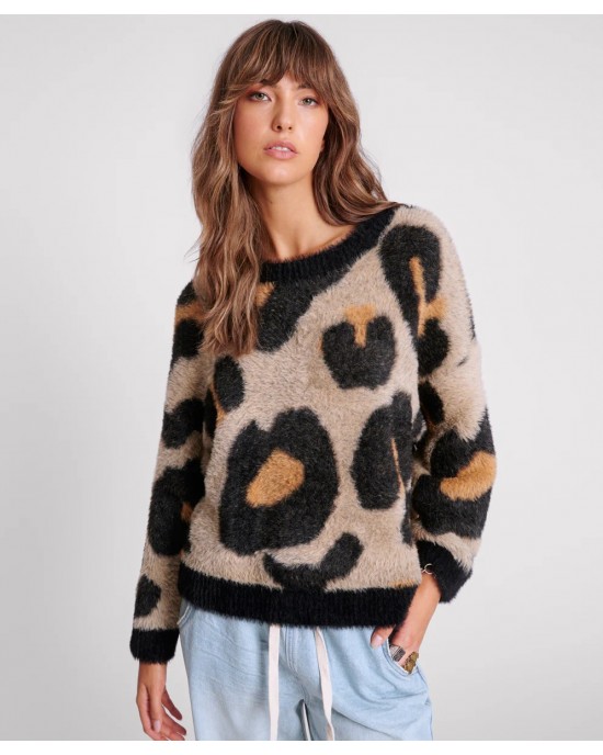 Oneteaspoon Fluffy Leopard Batwing Tan Πουλόβερ