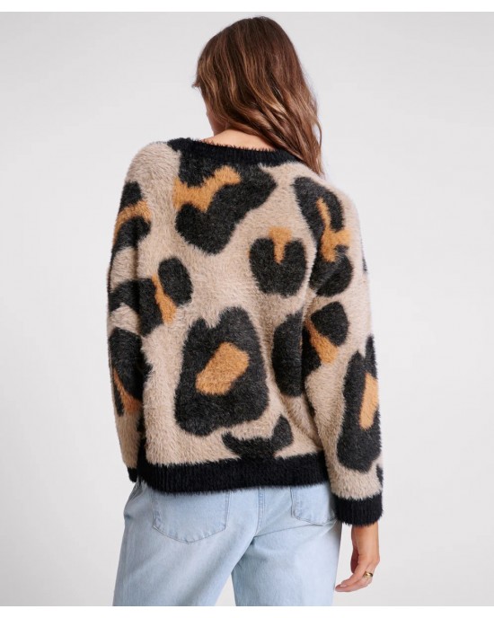 Oneteaspoon Fluffy Leopard Batwing Tan Πουλόβερ