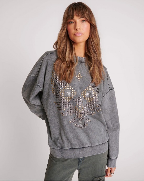 Oneteaspoon Studded Eagle Retro Charcoal Πουλόβερ