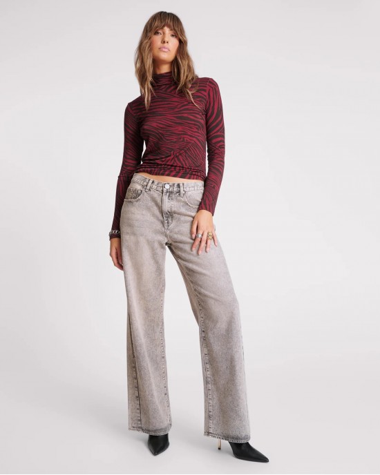 Oneteaspoon Dusty Smoke Jackson Mid Waist Wide Leg Τζιν Παντελόνι