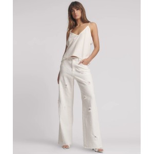 Oneteaspoon Jackson Mid Waist Wide Leg Textured White Denim Παντελόνι