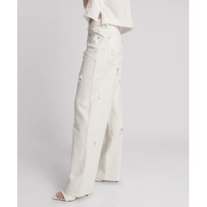 Oneteaspoon Jackson Mid Waist Wide Leg Textured White Denim Παντελόνι