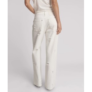 Oneteaspoon Jackson Mid Waist Wide Leg Textured White Denim Παντελόνι