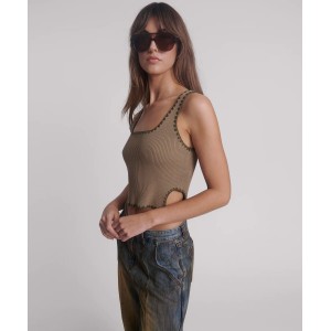 Oneteaspoon Knitted Scallop Khaki Tank Top Μπλούζα