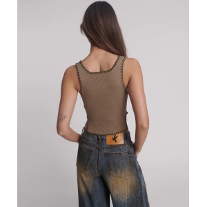 Oneteaspoon Knitted Scallop Khaki Tank Top Μπλούζα