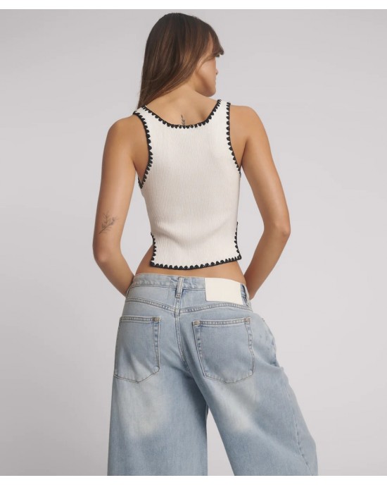 Oneteaspoon Knitted Scallop Cream Tank Top Μπλούζα