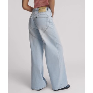 Oneteaspoon Love Machines Mid Waist Super Wide Leg Blue Heart Denim Παντελόνι