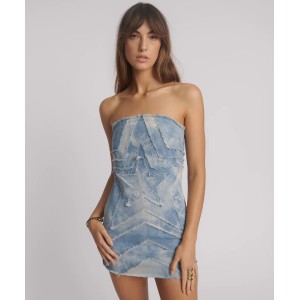 Oneteaspoon Strapless Tube Star Blue Halo Denim Mini Φόρεμα