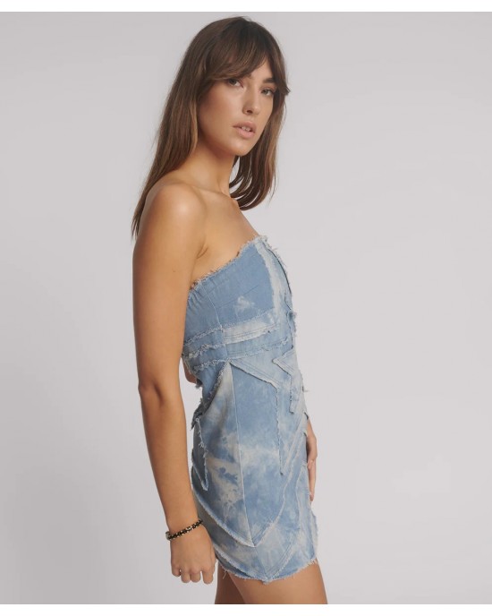 Oneteaspoon Strapless Tube Star Blue Halo Denim Mini Φόρεμα