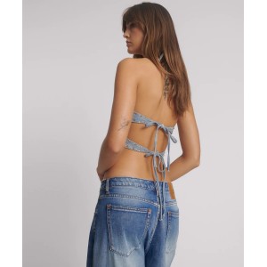 Oneteaspoon Denim Star Backless Blue Halo Crop Top Μπλούζα