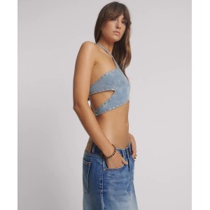 Oneteaspoon Denim Star Backless Blue Halo Crop Top Μπλούζα