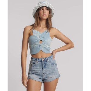 Oneteaspoon Denim Flower Backless Cloudy Blue Crop Top Μπλούζα
