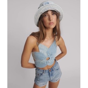 Oneteaspoon Denim Flower Backless Cloudy Blue Crop Top Μπλούζα