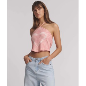 Oneteaspoon Tie Dye Heart Cropped Halter Neck Pink Top Μπλούζα