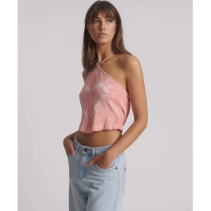 Oneteaspoon Tie Dye Heart Cropped Halter Neck Pink Top Μπλούζα