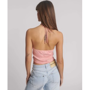 Oneteaspoon Tie Dye Heart Cropped Halter Neck Pink Top Μπλούζα