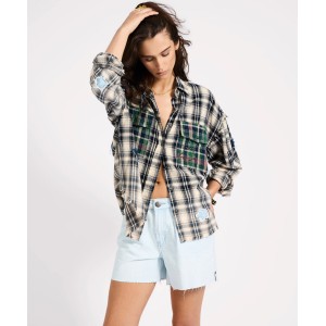 Oneteaspoon Flannel Star Studded Cream Blue Check Πουκάμισο Oneteaspoon Flannel Star Studded Cream Blue Check Πουκάμισο