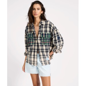 Oneteaspoon Flannel Star Studded Cream Blue Check Πουκάμισο Oneteaspoon Flannel Star Studded Cream Blue Check Πουκάμισο