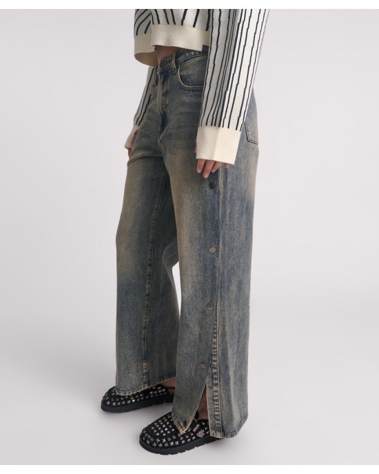 Oneteaspoon Billie Mid Waist Long Rise Straight Leg Denim Jeans Old Blue Παντελόνι