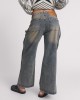 Oneteaspoon Billie Mid Waist Long Rise Straight Leg Denim Jeans Old Blue Παντελόνι