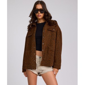 Oneteaspoon Longline Denim Jacket Cheetah Print Τζάκετ