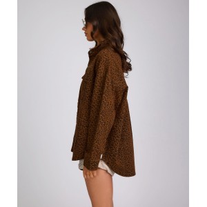 Oneteaspoon Longline Denim Jacket Cheetah Print Τζάκετ