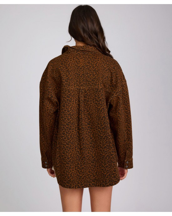 Oneteaspoon Longline Denim Jacket Cheetah Print Τζάκετ