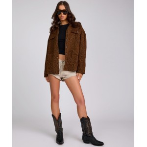 Oneteaspoon Longline Denim Jacket Cheetah Print Τζάκετ