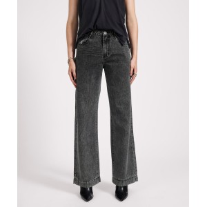 Oneteaspoon Jackson Mid Waist Wide Leg Denim Jeans Worn Black Παντελόνι