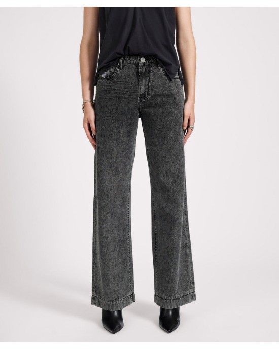 Oneteaspoon Jackson Mid Waist Wide Leg Denim Jeans Worn Black Παντελόνι Oneteaspoon Jackson Mid Waist Wide Leg Denim Jeans Worn Black Παντελόνι