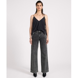 Oneteaspoon Jackson Mid Waist Wide Leg Denim Jeans Worn Black Παντελόνι Oneteaspoon Jackson Mid Waist Wide Leg Denim Jeans Worn Black Παντελόνι