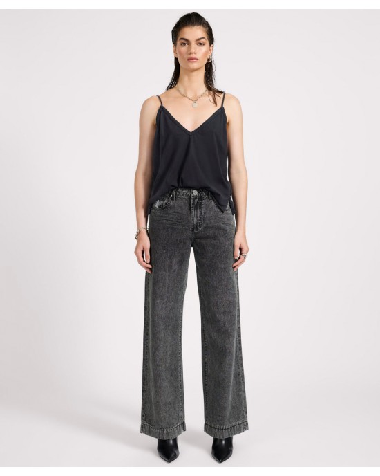 Oneteaspoon Jackson Mid Waist Wide Leg Denim Jeans Worn Black Παντελόνι Oneteaspoon Jackson Mid Waist Wide Leg Denim Jeans Worn Black Παντελόνι