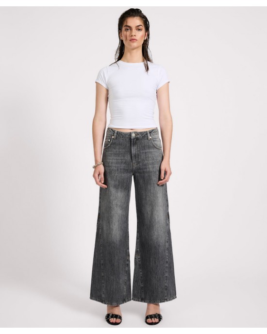 Oneteaspoon Cruisers Mid Waist Bootcut Flare Denim Jeans Charcoal Grey Παντελόνι