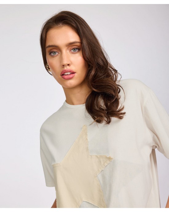 Oneteaspoon Shadow Star Boyfriend Tee Cream Μπλούζα Oneteaspoon Shadow Star Boyfriend Tee Cream Μπλούζα