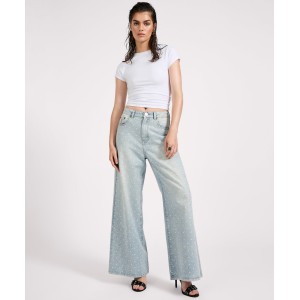 Oneteaspoon Love Machines Mid Waist Super Wide Leg Denim Jeans Blue Sparkle Παντελόνι