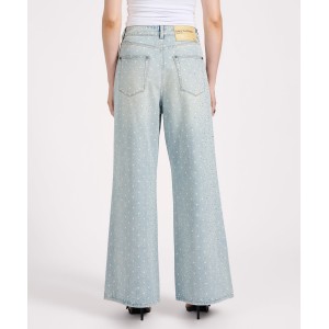 Oneteaspoon Love Machines Mid Waist Super Wide Leg Denim Jeans Blue Sparkle Παντελόνι