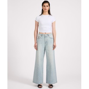 Oneteaspoon Love Machines Mid Waist Super Wide Leg Denim Jeans Blue Sparkle Παντελόνι