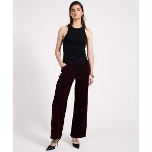 Oneteaspoon Jackson Mid Waist Wide Leg Velvet Finish Denim Jeans Flocked Maroon Παντελόνι