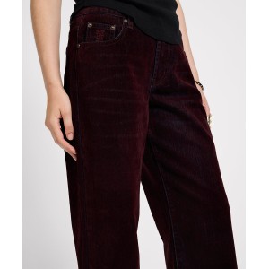 Oneteaspoon Jackson Mid Waist Wide Leg Velvet Finish Denim Jeans Flocked Maroon Παντελόνι