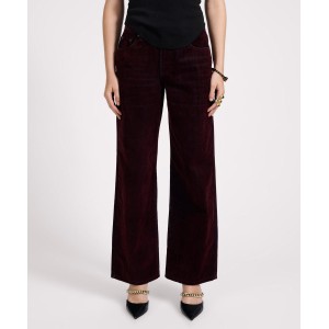 Oneteaspoon Jackson Mid Waist Wide Leg Velvet Finish Denim Jeans Flocked Maroon Παντελόνι