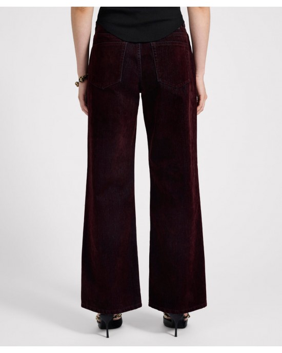 Oneteaspoon Jackson Mid Waist Wide Leg Velvet Finish Denim Jeans Flocked Maroon Παντελόνι