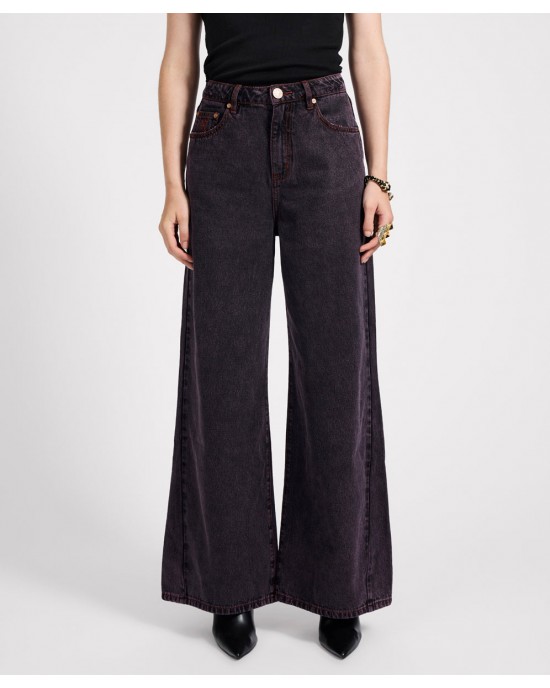 Oneteaspoon Love Machines Mid Waist Super Wide Leg Denim Jeans Black Pink Παντελόνι Oneteaspoon Love Machines Mid Waist Super Wide Leg Denim Jeans Black Pink Παντελόνι
